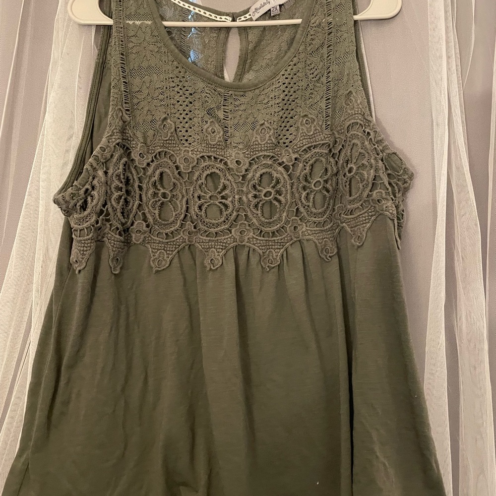 Absolutely Olive Green Lace Tank Top